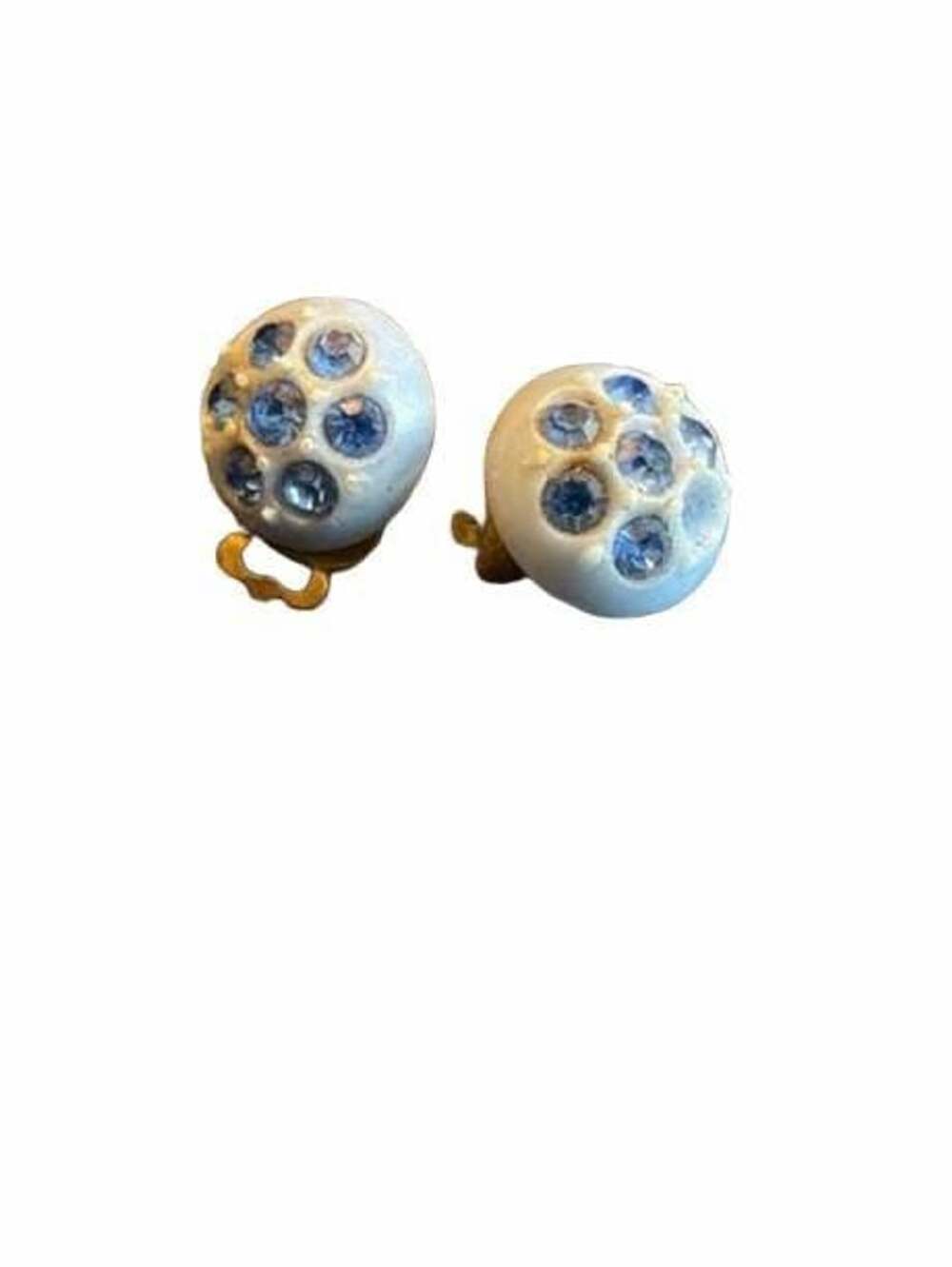 Vintage Blue Rhinestone Clip On Earrings